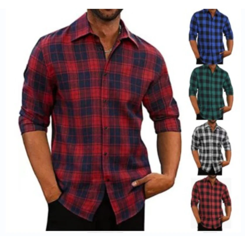 

Мужская клетчатая длинная све irt с воротником-стойкой на пуговицах и воротником-стойкой, новый сарафан, осенний сезон, обычная, тонкая, другая марка