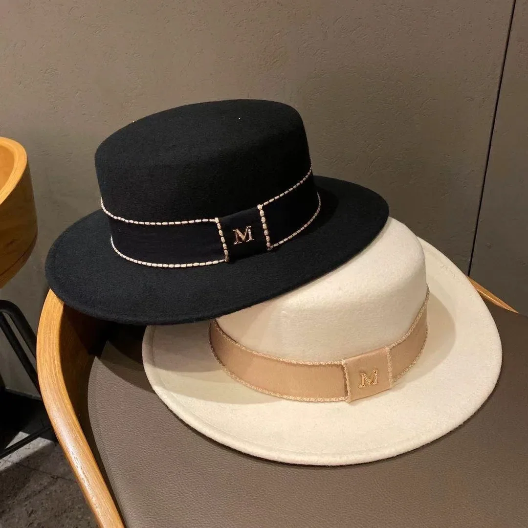 プレミアム両面ウールフェドラハット - クラシックなフラットトップジャズキャップ（男女兼用）、冬のエレガンスとヴィンテージスタイル