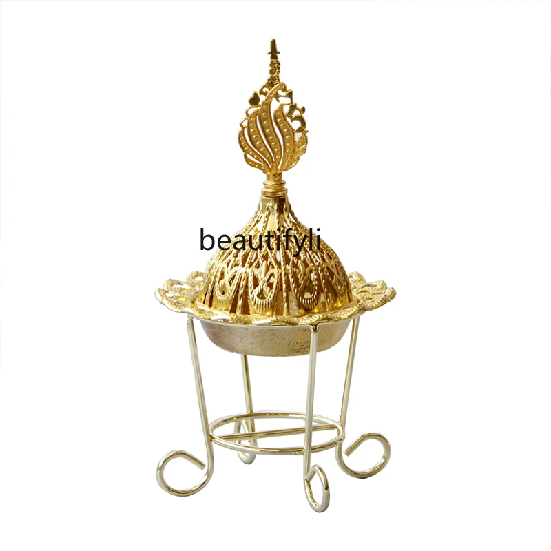 

European Luxury Gold Metal Quadripod Shelf Incense Burner Simple Middle East Festival Incense Burner