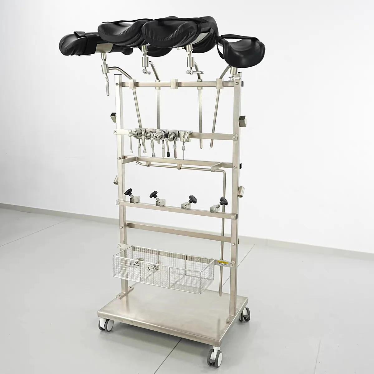 Mobile Surgical Table Accessory Cart–Stainless Steel Instrument Storage Trolley with Hooks&Rails for Operating Room Organization