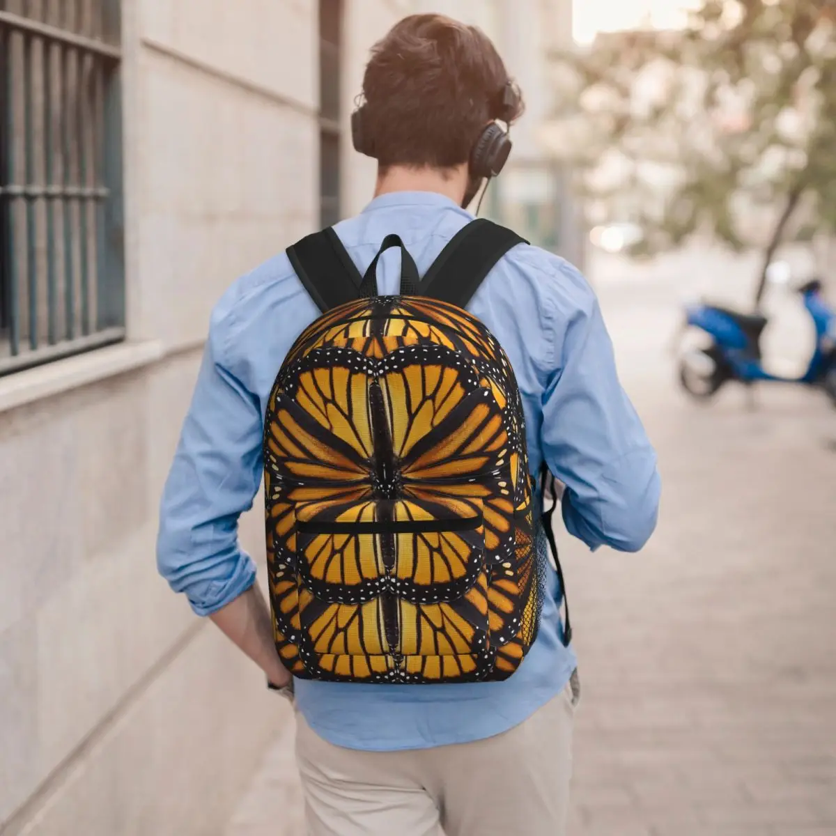 Monarch Butterfly Wing Orange Wings And Golden Backpack School Bag Hiking Travel Daypack for Boys Girls Bookbag Shoulder Bags