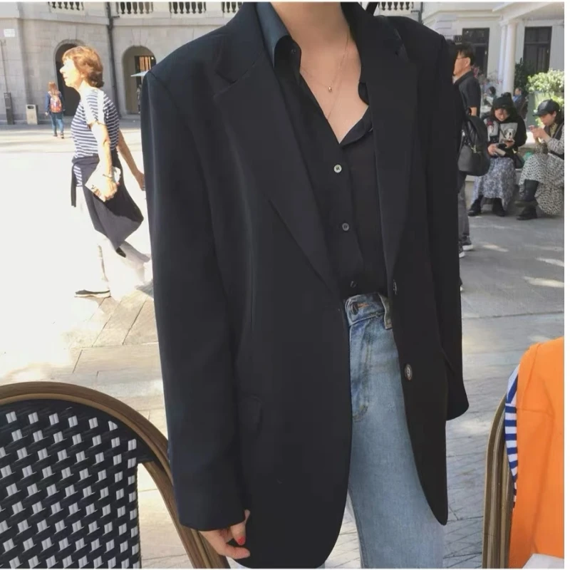 REALEFT Spring Autumn White Women's Blazer 2025 New Long Sleeve Single Breasted Korean Casual Loose Outwear Pockets Female