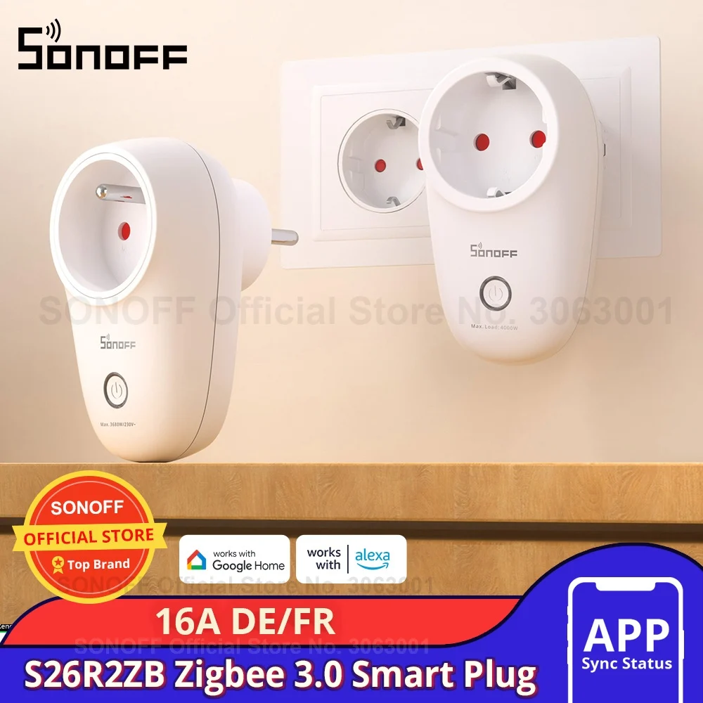 SONOFF S26R2 Zigbee Smart Plug 16A EU Wireless Socket DE/FR Power Socket Smart Home Remote Control Works with Alexa Google Home