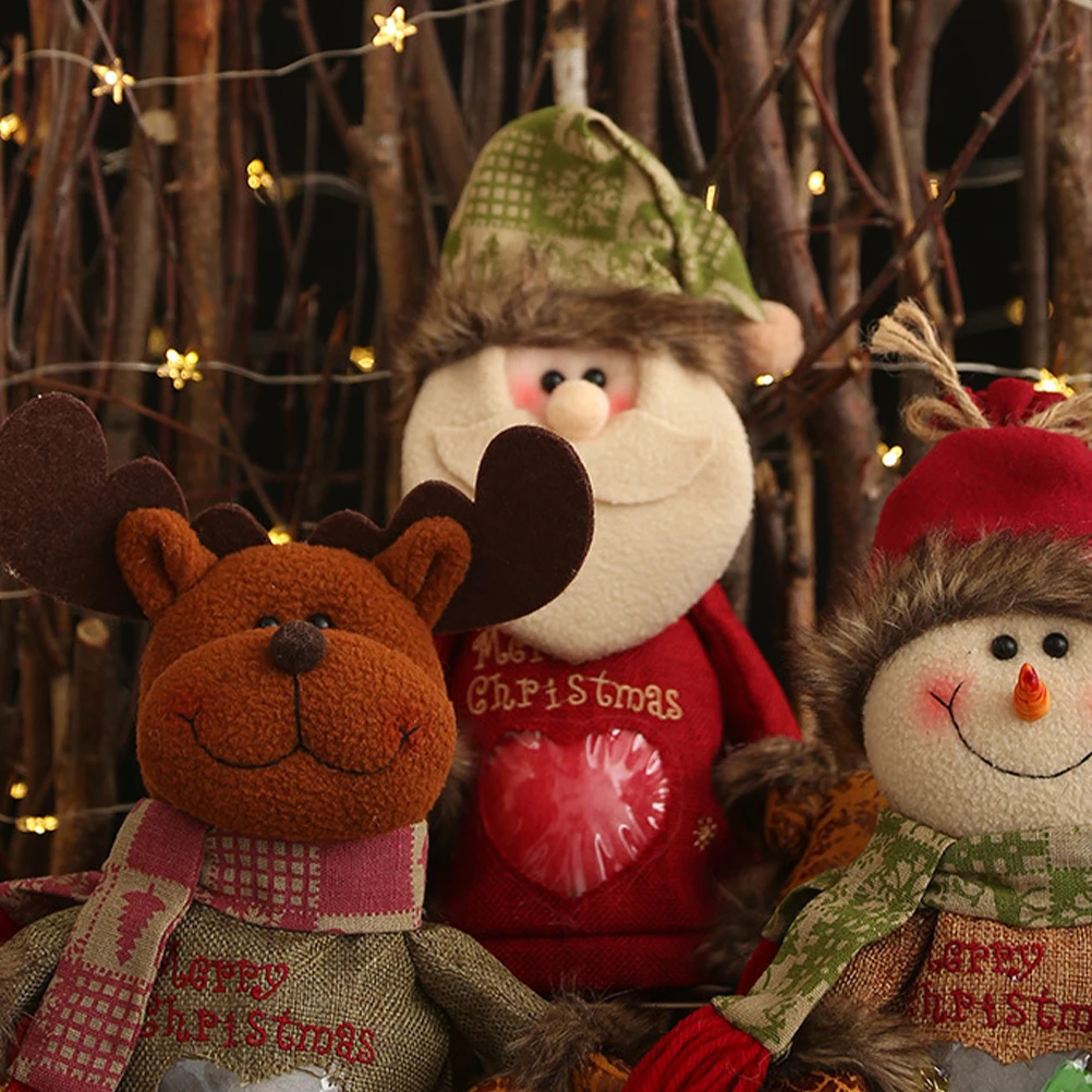 

Christmas Linen Candy Pouch Apple Snowman Shape Transparent Heart Window Bag Gift Party Favor Decoration Christmas Gift Bags