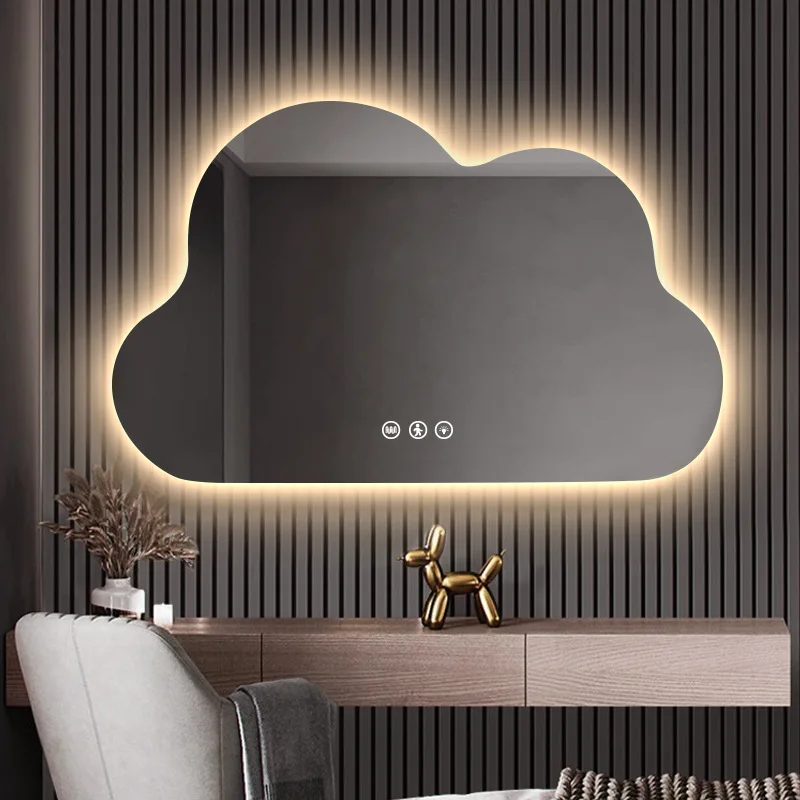 Miroir de maquillage écran tactile mural LED de forme spéciale avec fonction de désembuage de miroir LED lumineuse