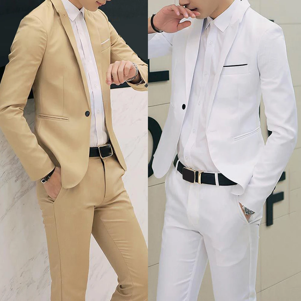 Jacket + Pants 2 Pieces Set / 2022 Fashion New Men's Casual Boutique Business Dress Wedding Groom Suit Coat Blazers Trousers