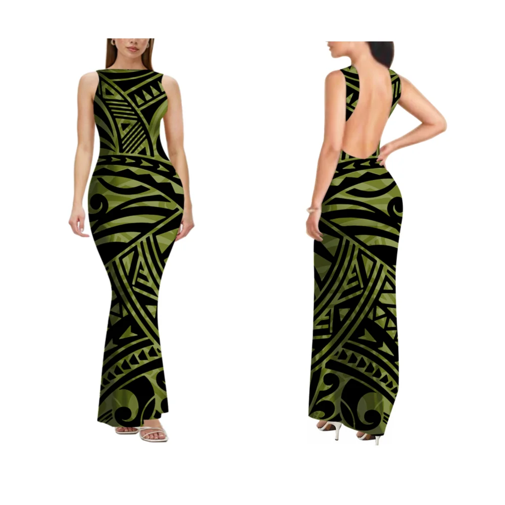 

Sleeveless Sexy Slimming Long And Large Backless Women'S Dress Custom-Made Polynesian Fashionable And Elegant Long Dress