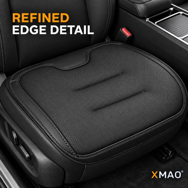 XMAO Black Car Seat Cushion and Lumbar Support Pad, Perforated Front Seat and One-Piece Rear Bench Options for All-Season Use