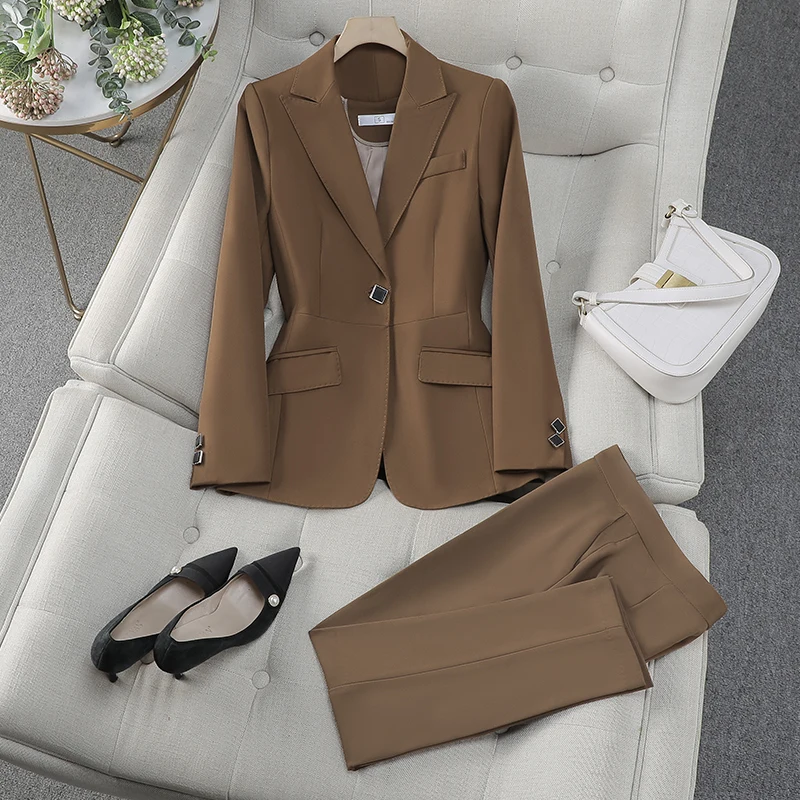 Autumn Winter Women Pant Suit Office Ladies Female Business Work Wear 2 Piece Set Formal Blazer Jacket And Trouser