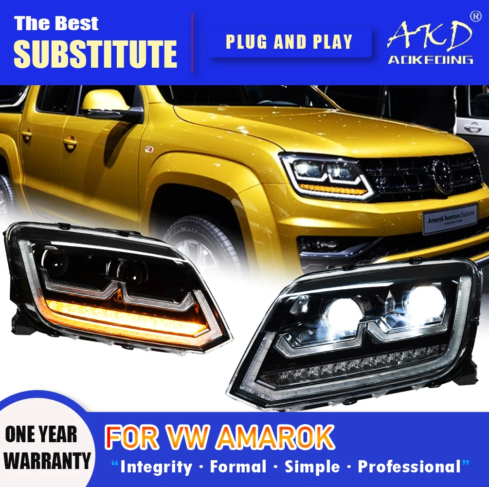 AKD Head Lamp for VW Amarok LED Headlight 2008-2020 Headlights  Amarok DRL Turn Signal High Beam Angel Eye Projector Lens