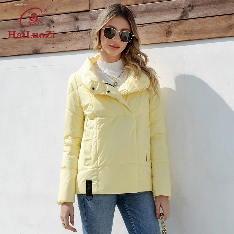 HaiLUoZi 2023 New Spring Women\'s Jacket Side Pockets High-quality Zipper Short Female Outwear Slanted Placket Women Coat 7852-1