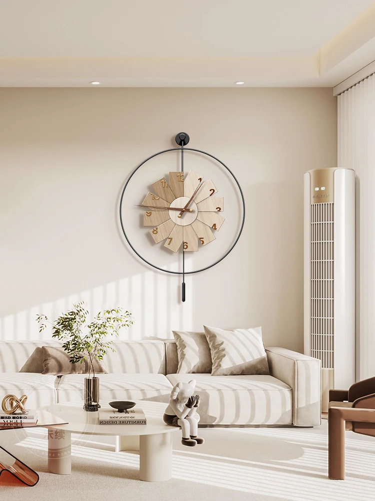 Log wind modern simple clock restaurant clock atmosphere advanced sense art living room home mute wall clock wall hanging.