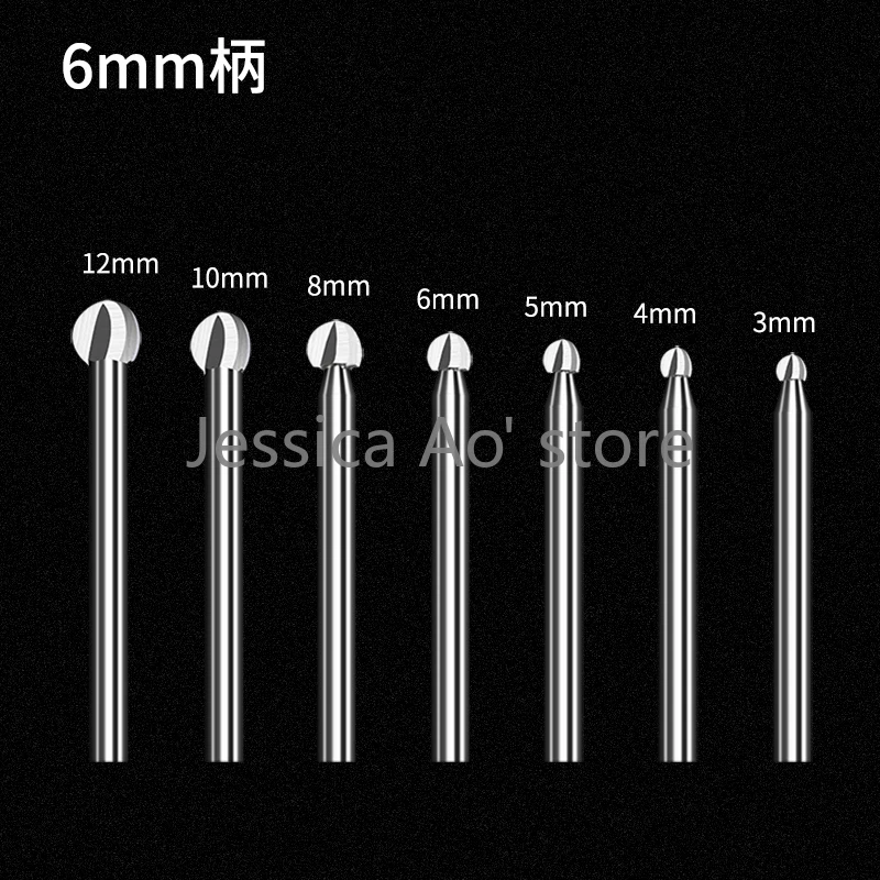 7pcs 3-12mm Wood Carving Knife 6mm Shank Electric Mill Grinding Head for Woodworking Tools White Steel 3-edge Ball Head Knife