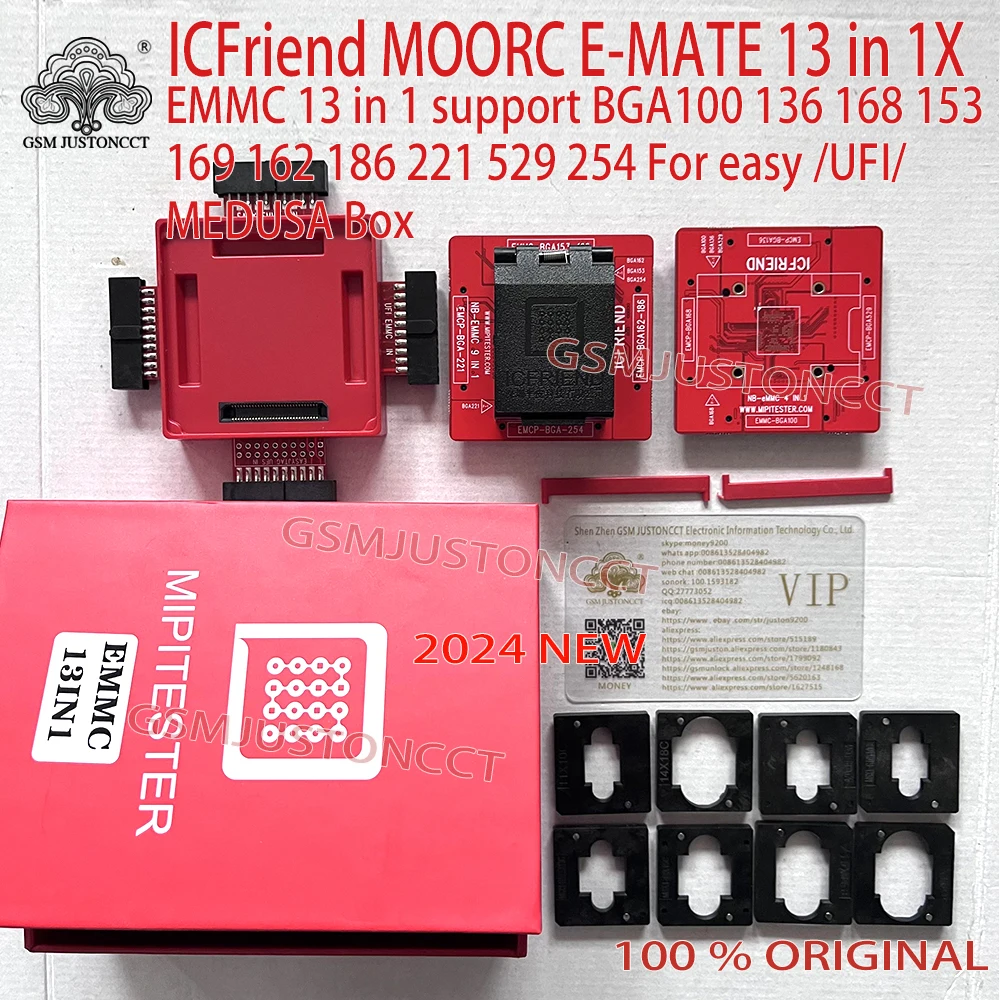 2024 ICFRIEND MIPITESTER E-MATE EMMC BGA 13 in 1X Adapter Support BGA100/136/168/153/169/162/186/221/529/254 for Easy jtag plus