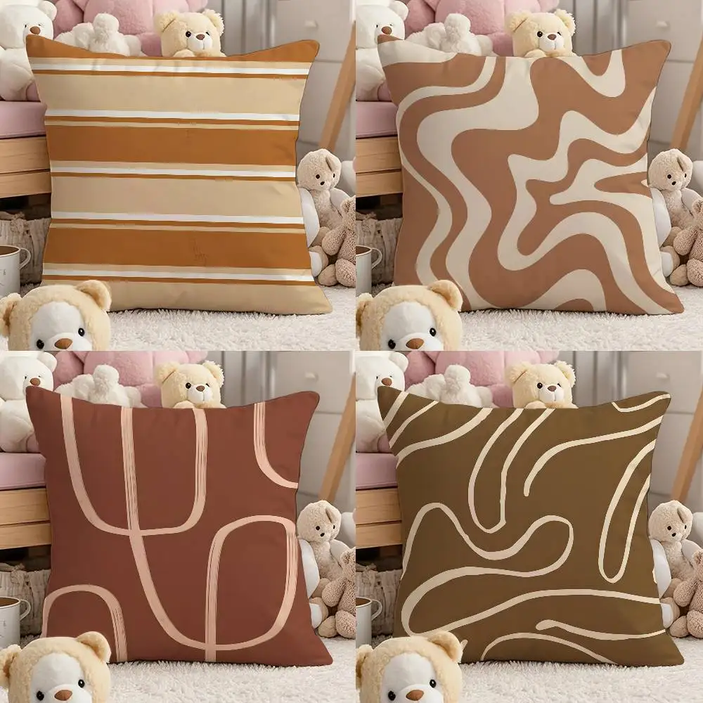 

Creamy White Brown Pillow Case Comfort Sofa Bed Silky Elegant Invisible Zipper Custom Decorative Cushion Cover