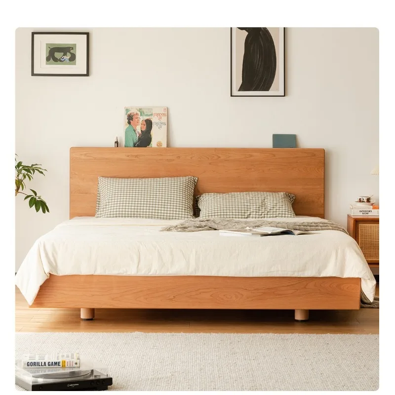 

Bed Nordic solid wood bed simple 1.5 meters double cherry wood master bedroom log 1.8 meters double suspended bed