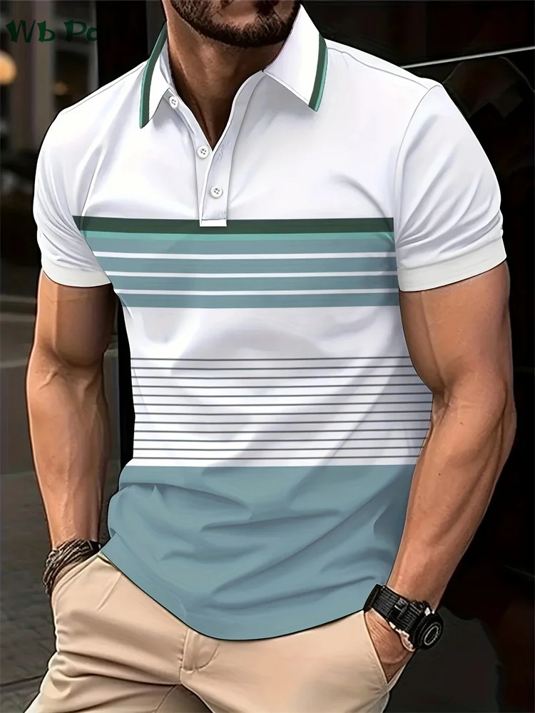

Stripe Print T-shirts for Men Lapel Polo T shirt Men Fashion Men's Shirts Breathable Stripe Graphic T-shirt Men's Clothing Tops