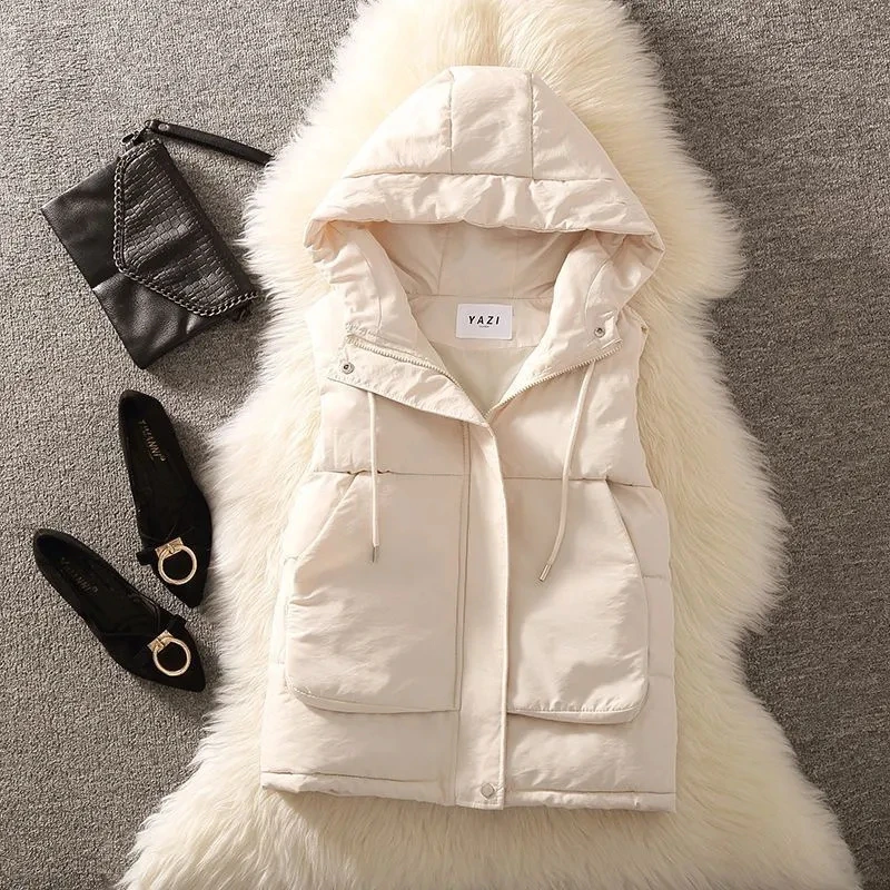 

Autumn Puffer Vest Women 2024 NEW Casual All-match Sleeveless Jacket Solid Hooded Loose Down Cotton Vests Short Waistcoat