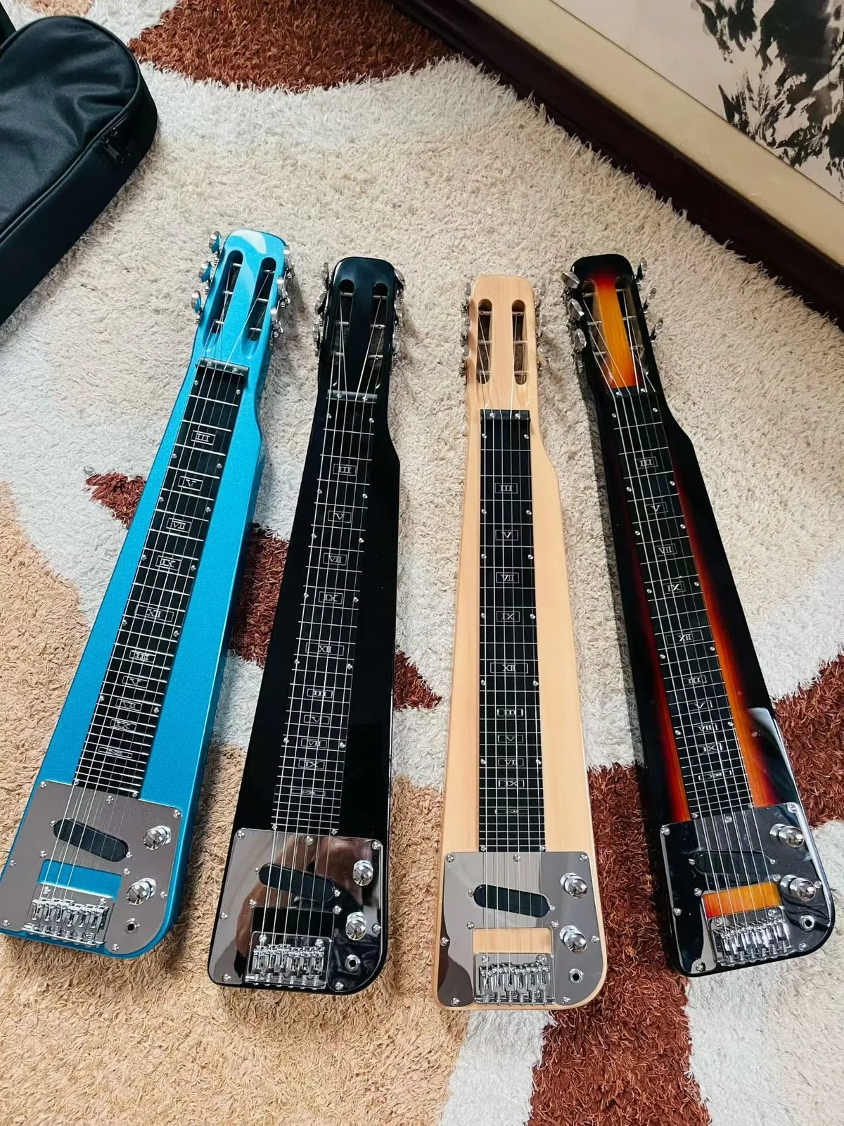 6-String Lap Steel Electric Guitar Hawaiian Style Slide Guitar with Single Coil Pickup, Hard Case & Metal Slide Bar