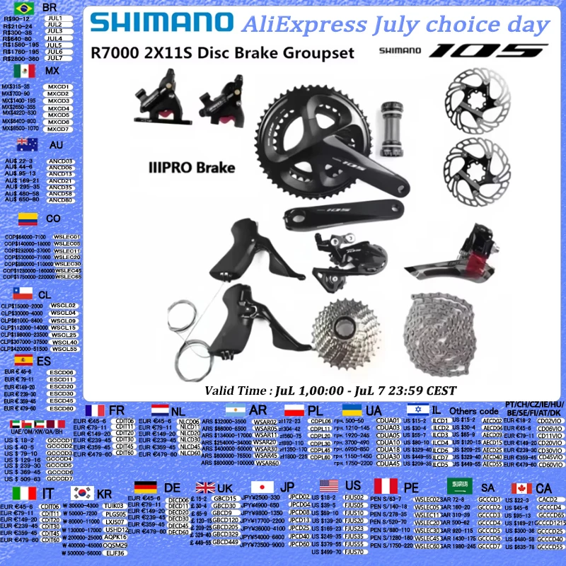 Grupo Shimano 105 R7000 2x11s IIIPRO freno de disco mecánico R7100 bielas Cassette desviador bicicleta de carretera grupo de bicicletas