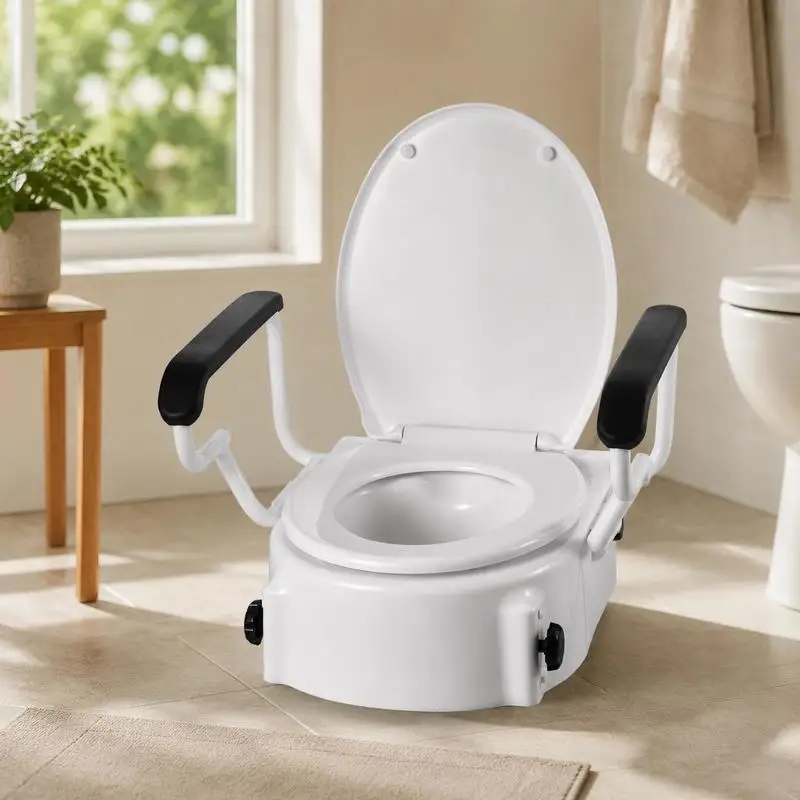 Siège de toilette surélevé avec accoudoirs, capacité de charge de 300 lb, hauteur réglable sur 3 niveaux, siège de toilette surélevé élargi avec poignées rembourrées pour personnes âgées, handicapés, adultes