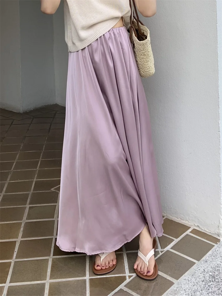 

Alien Kitty 5 Colors Solid Skirts Women Chic Satin New Loose Summer Gentle Minimalist Sweet Casual All Match Office Lady