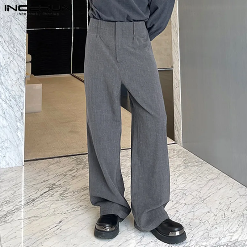 2023 Men Irregular Pants Solid Color Joggers Streetwear Pleated Male Straight Trousers Loose Casual Long Pants S-5XL INCERUN