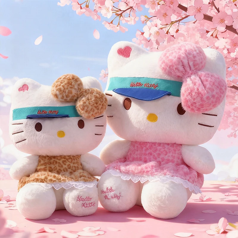 

Sanrio Plush Leopard Print Baseball Cap Hello Kitty Cat Stuffed Animal Kitten Pillow Toy for Kids Birthday Xmas Gift for Girls