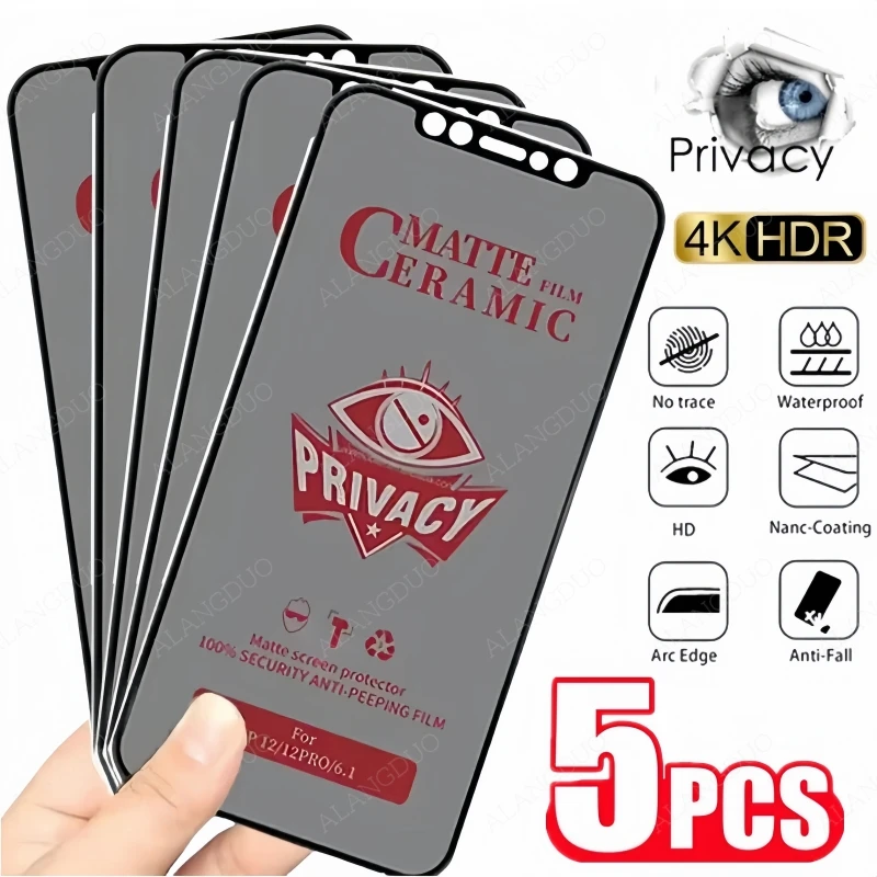 5PCS Matte Privacy Ceramic Film For iPhone 16 Pro Max 16Pro 16Plus Anti-spy Screen Protector For iPhone 15ProMax ceramic Film