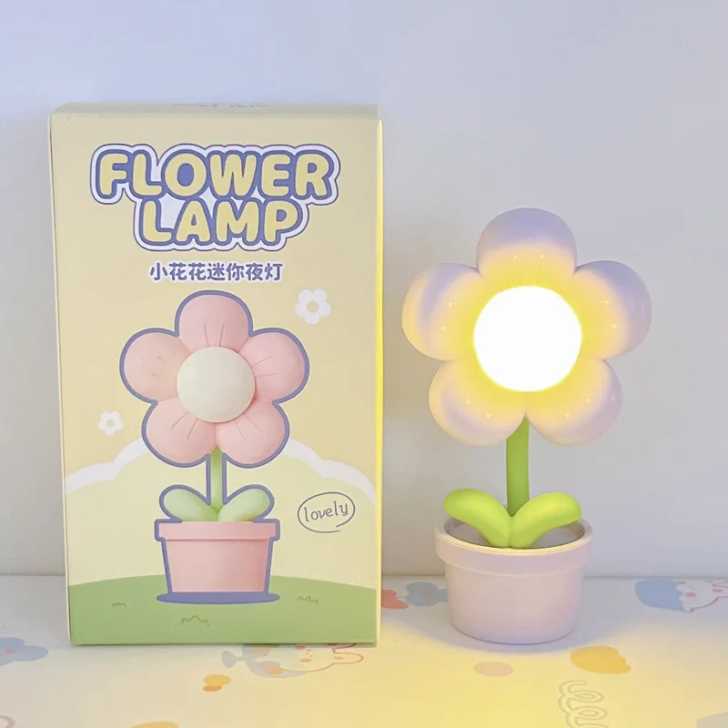 Mini LED Flower Night Light, Cute Small Table Lamp, Desktop Ornament, Bedside Bedroom, Ambient Lights, Children Toy, Kids Holiday Gift