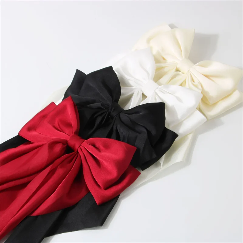 Oversized Streamer Bow Headwear Spring Clips Solid Satin Ribbon Bowknot Hairpin Hair Accessories For Women Girls Trendy Headwear