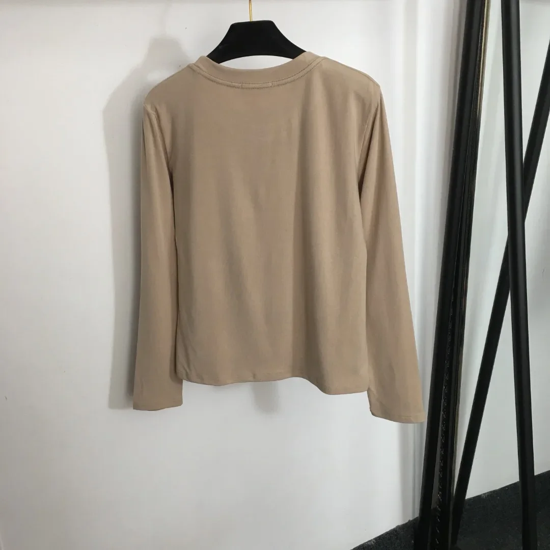 

Spring and Autumn New Versatile Round Neck Long sleeved T-shirt for Women with Elastic and Slim Underlay Top for Women