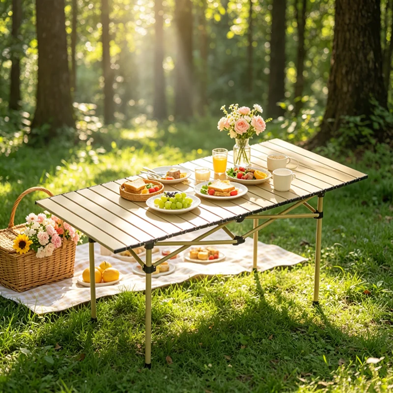 Lightweight and Portable Compact Metal Camping Table Foldable Roll Up Camping Table Suitable for Outdoor Barbecues and Picnics