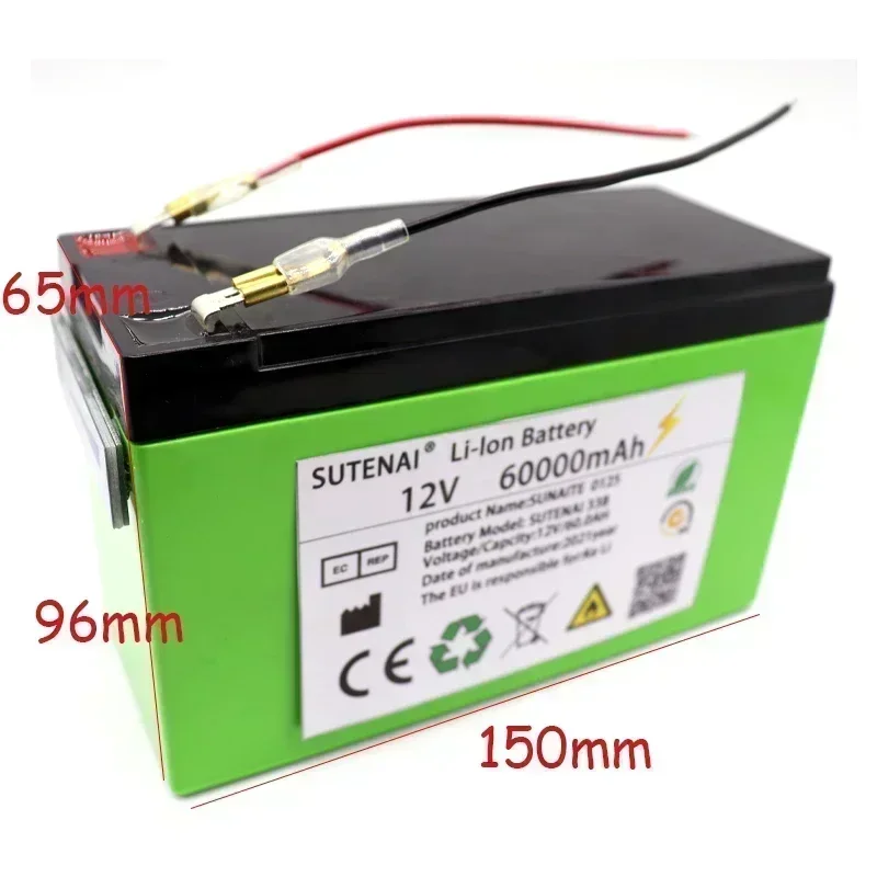 New power display 12v60a 18650 lithium battery pack is suitable for solar energy and electric vehicle battery + 12.6v3a charger