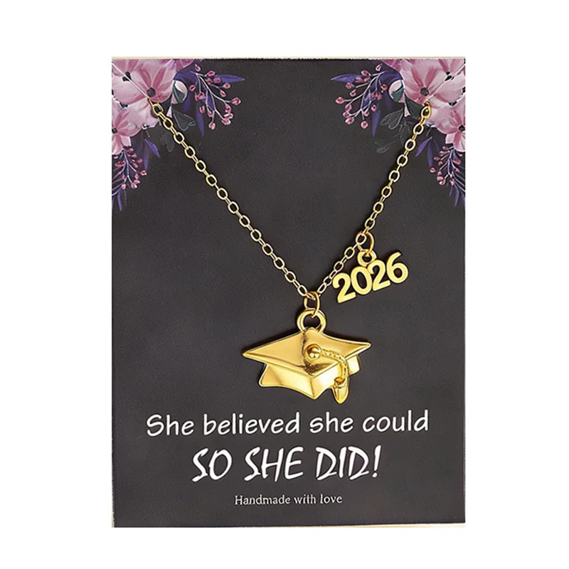 2026 Graduation Cap Necklace Fashion Bachelor Postgraduate Master PhD Graduate Necklaces Chokers With Card Jewelry Gift