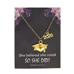 2026 Graduation Cap Necklace Fashion Bachelor Postgraduate Master PhD Graduate Necklaces Chokers With Card Jewelry Gift