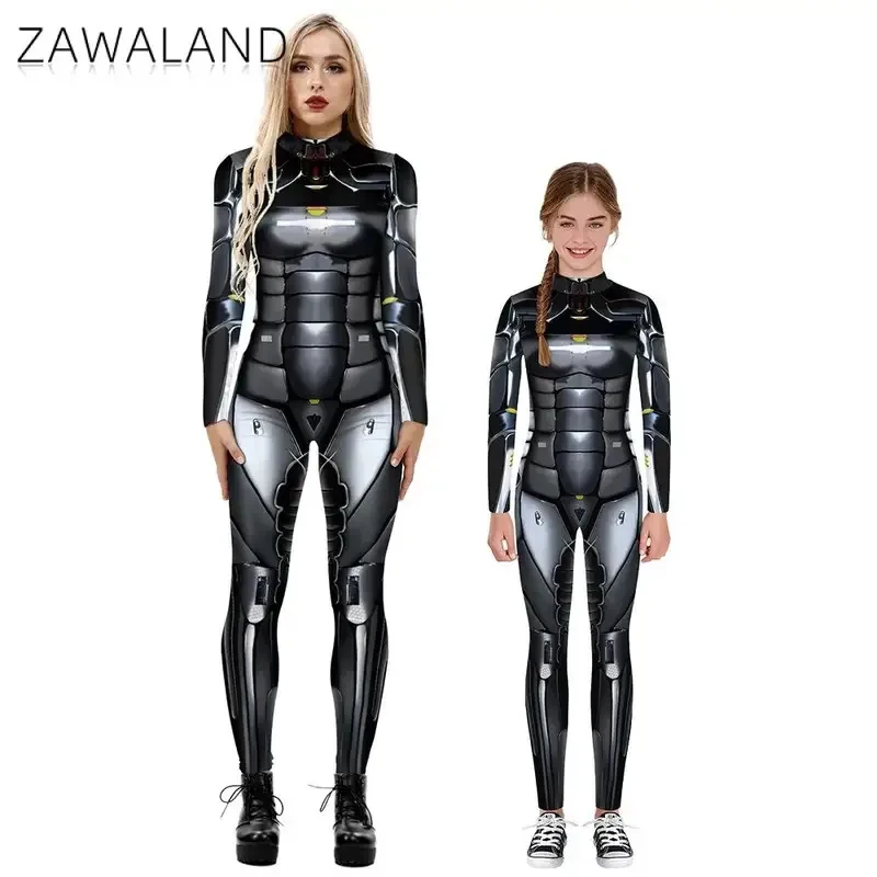 

♥2026 New Halloween Costume Cosplay Zawaland Punk Skeleton 3D Digital Printing Parent-Child Bodysuit Elastic Jumpsuit Zentai ★★★