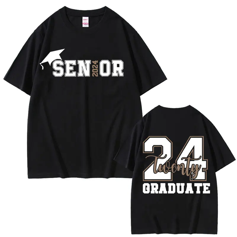 

Senor 2024 Graduation Graduate Graphic Tshirt Unisex Vintage Casual Short Sleeve Men Women's Fashion Oversized O-collar T-shirt