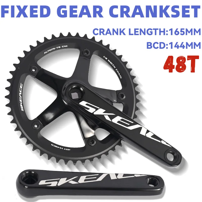 SKEACE 48T Fixed Gear Bicycle Crankset Aluminum Alloy 144BCD Single Speed Bike Chainwheel BMX Crank 165mm for Track Cycling