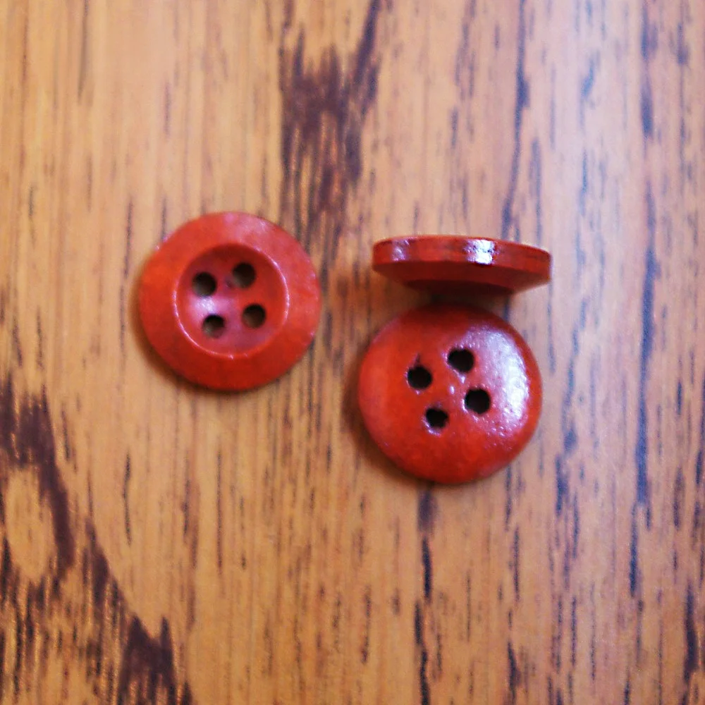 50PCs Wooden Sewing Buttons Scrapbooking Round Four Holes Wine Red 15mm Dia. Costura Botones Decorate bottoni botoes