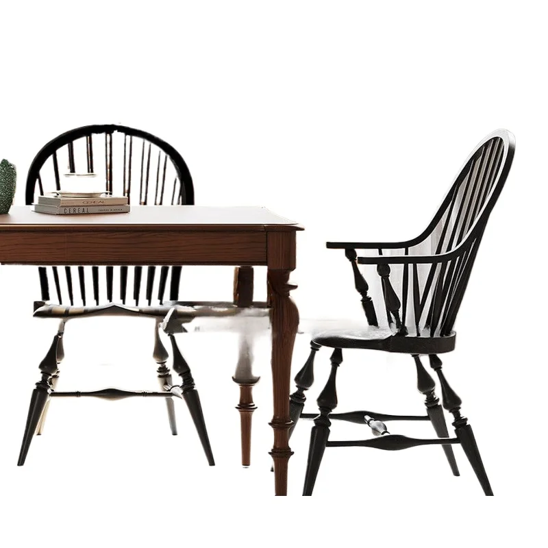 American solid wood dining table and chair combination, French retro solid wood chair, household black small apartment