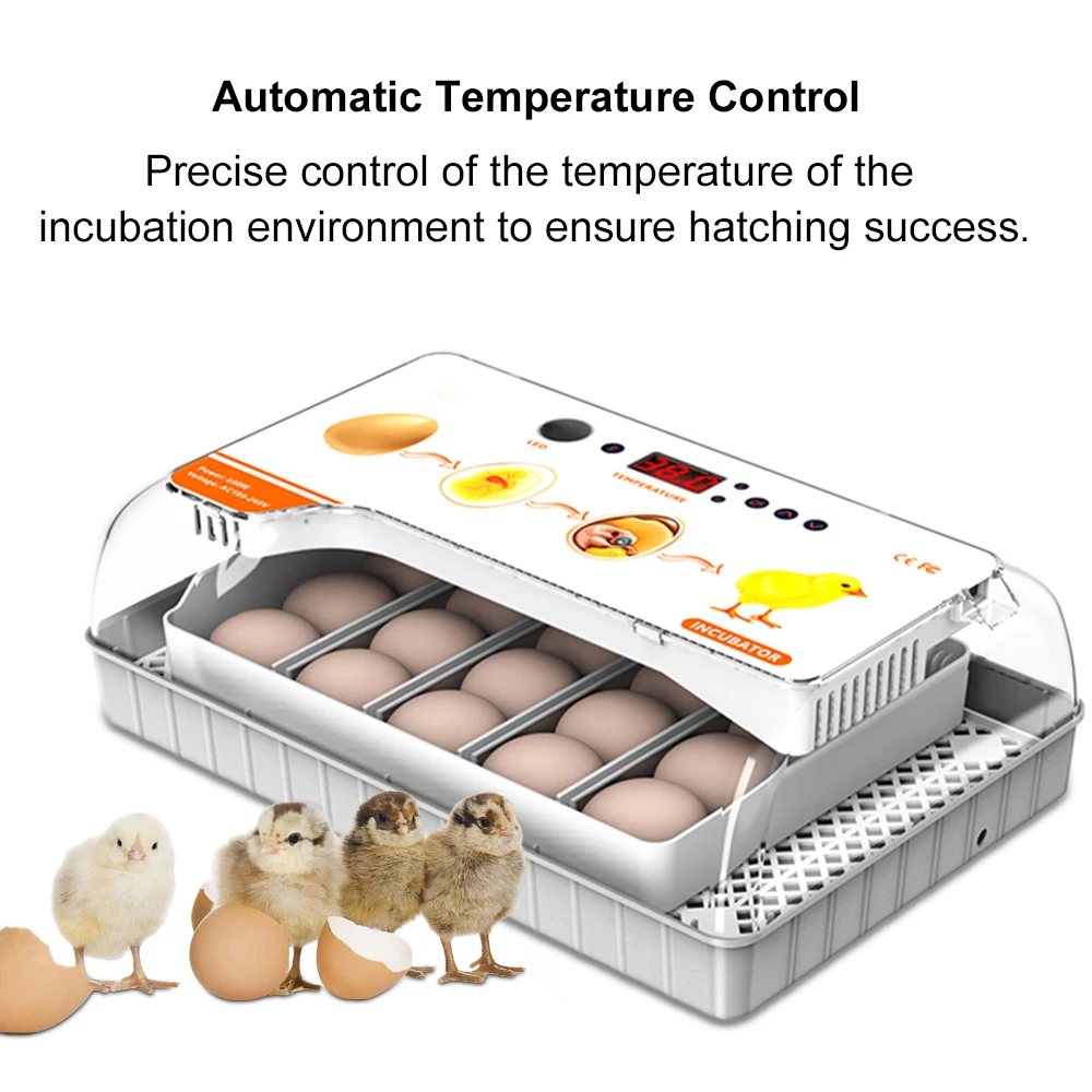 

Incubator for Hatching Eggs Automatic Egg Turning 20 Eggs LED Efficient Egg Illumination Display Screen Multifunctional Egg Tray