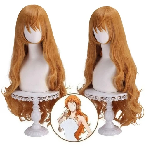 Imagen 1 del producto Peluca de cosplay ondulada naranja larga sintética - Pelo de fiesta de anime resistente al calor (estilo inspirado en Nami)