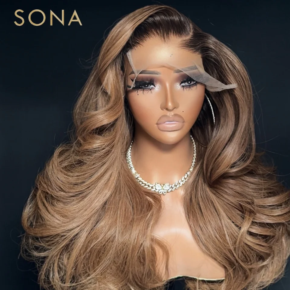

Парик из натуральных волос Ombre Blonde 13X6 с прозрачной кружевной основой, коричневые корни, волнистые пряди, пепельно-русый, парик с закрытием 4X4, предварительно выщипанный