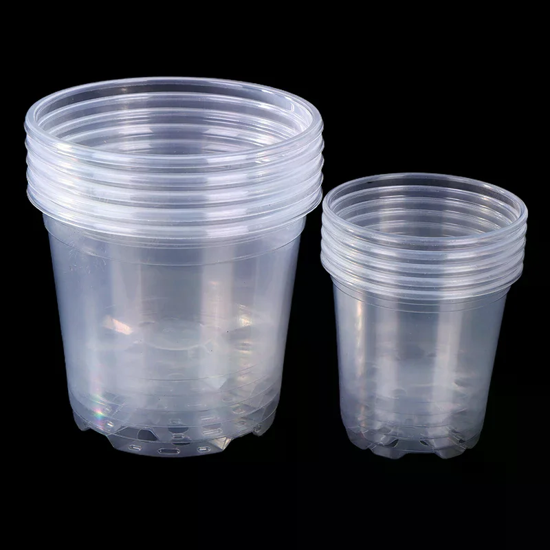 New 5Pcs Transparent Plastic Flowerpot Drainage Hole Pot Gardening Root Growth Visibility For All Plants Water Damage Protection