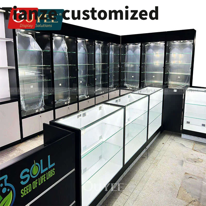 Customized-new decoration furniture shop showcase modern smoke shop display factory glass shelves showcase s