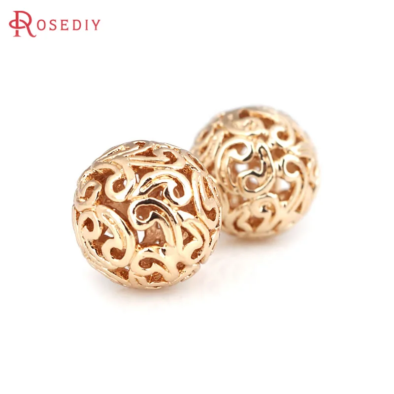 6PCS 18K Gold Color Brass Hollow Round Beads Bracelets Beads High Quality Diy Accessories Making Rosediy official-website