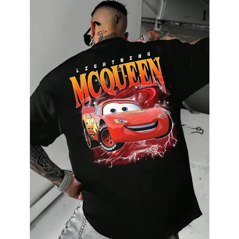 

Disney Lightning McQueen Car Cartoon Printed T-shirt Four Seasons New Style for Men and Women Casual Fashion T-shirt