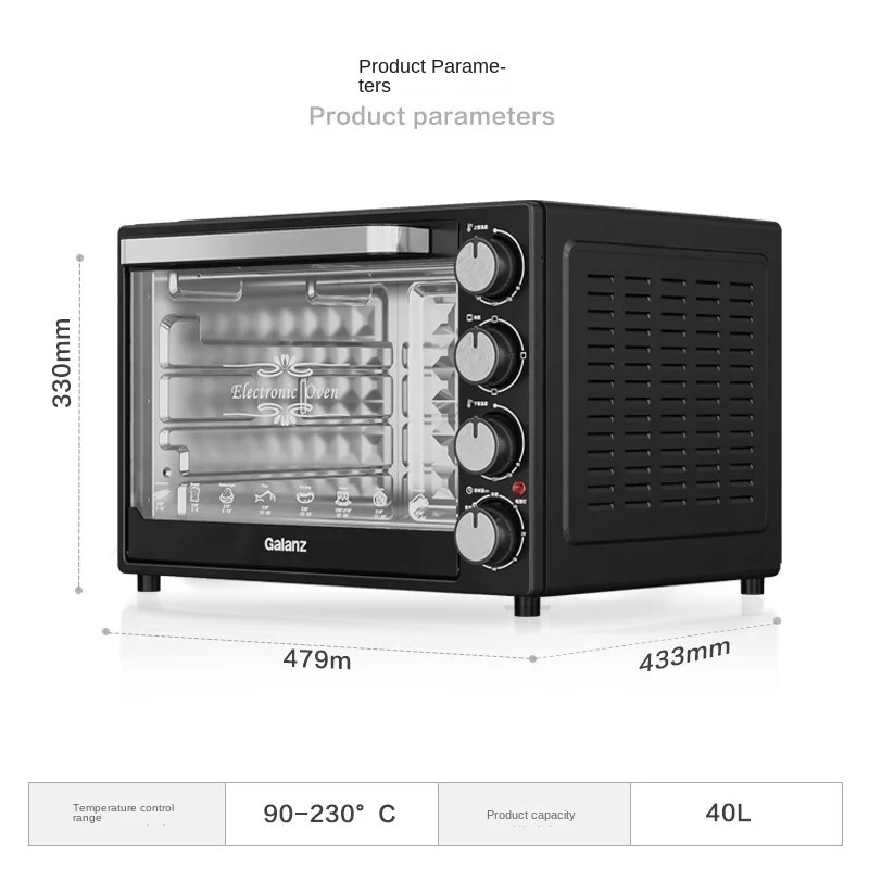 40L Electric Oven, Household Oven with Built-in Visual Stove Light Independent Temperature Control Multi-layer Baking Oven K43