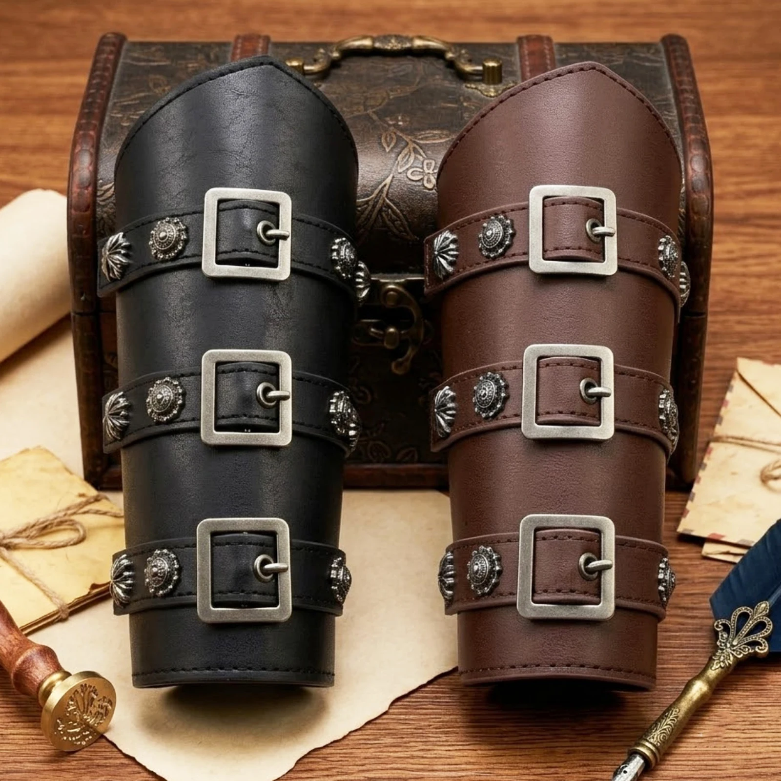1PC Medieval Retro Knight Bracers: Pirate Knights Wrist Guard Renaissance Costume Accessories for Halloween LARP Cosplay Costume Party